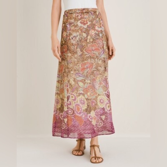 Chico’s Chiffon Floral Brown Purple Maxi Skirt Size 0 (US 4-6) - Picture 5 of 13